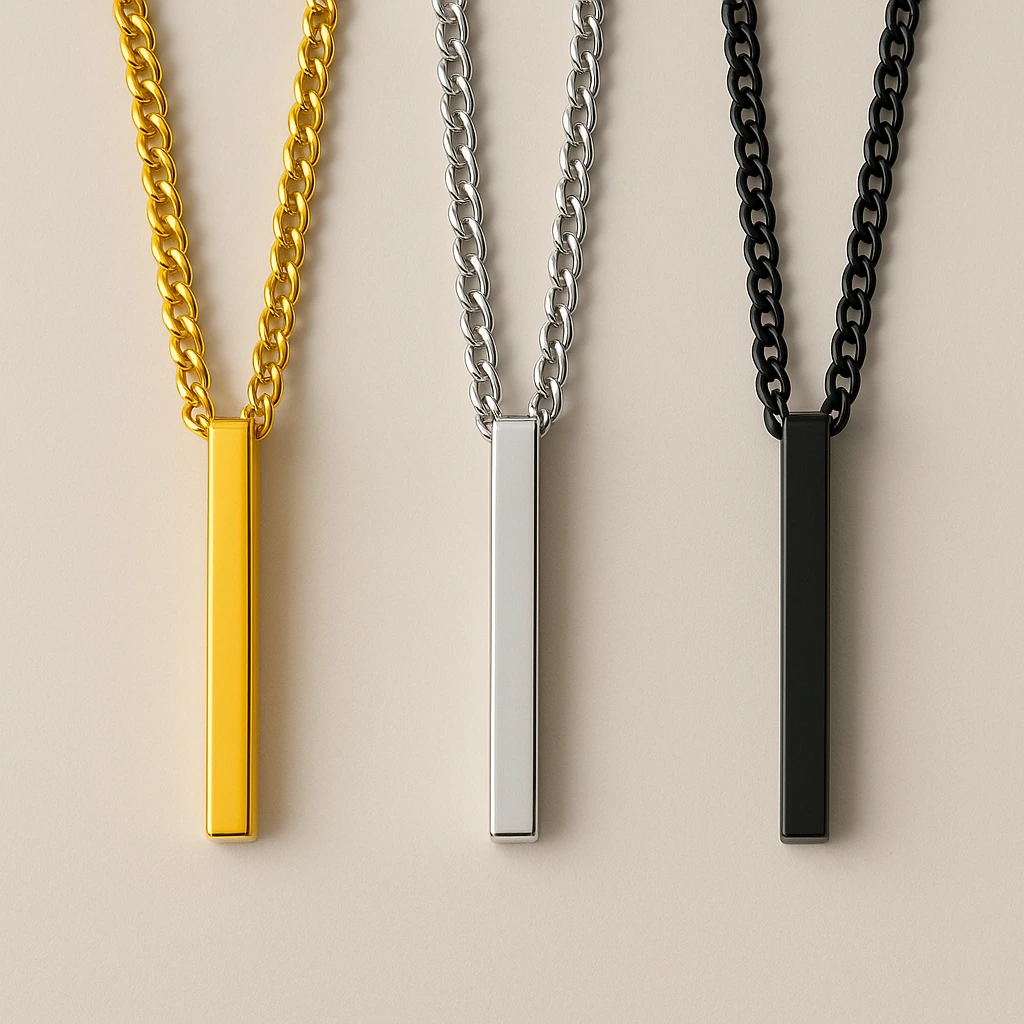 Classic necklace with rectangle pendent for unisex description image 1