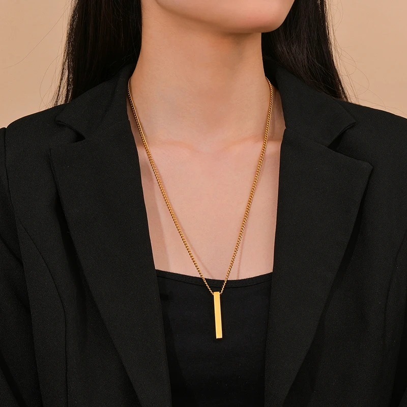 Classic necklace with rectangle pendent for unisex thumbnail 5